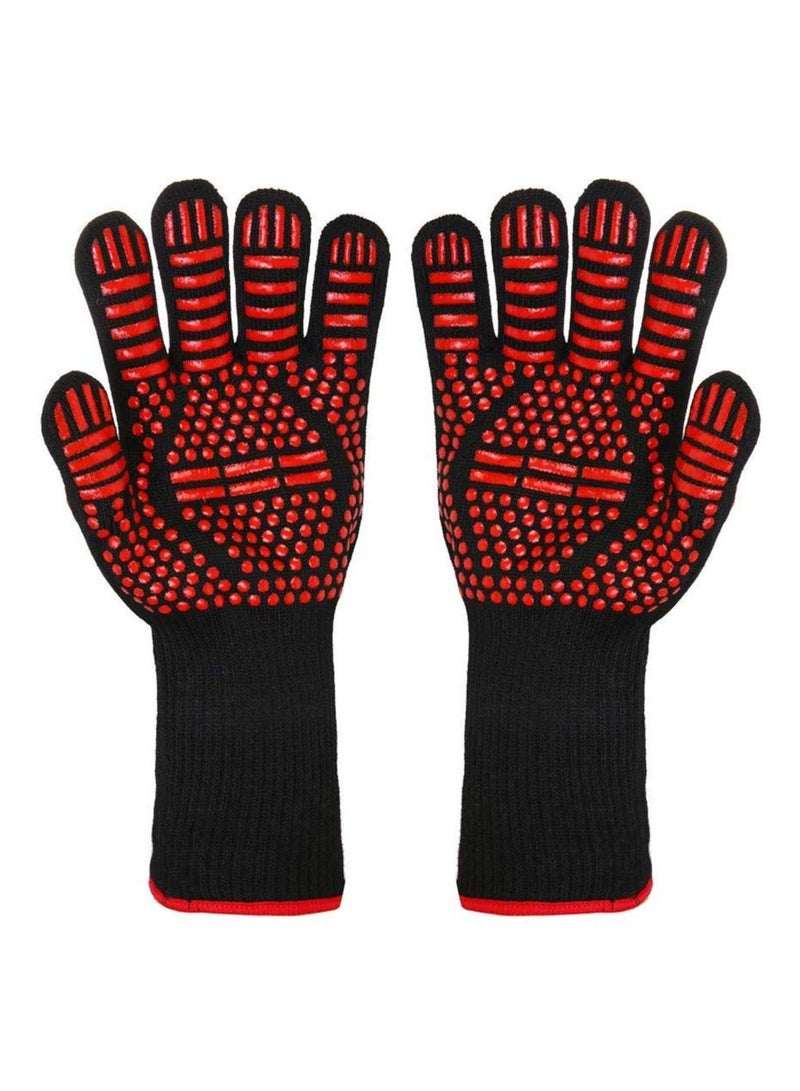 DubaiGallery Heat Resistant Oven Gloves Silicone Non Slip Fireproof Kitchen Cooking Oven Mitts Gauntlets for Microwave Grilling BBQ Baking Pot Holders Withstands Heat Up to 800 Degree Black  - Image 3