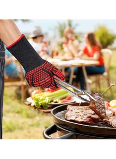 DubaiGallery Heat Resistant Oven Gloves Silicone Non Slip Fireproof Kitchen Cooking Oven Mitts Gauntlets for Microwave Grilling BBQ Baking Pot Holders Withstands Heat Up to 800 Degree Black  - Image 4