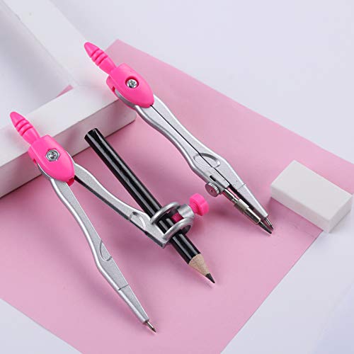 Unjoo Math Geometry Kit Sets 10 Piece Student Supplies with Shatterproof Storage Box,Includes Rulers,Protractor,Compass,Eraser,Pencil Sharpener,Lead Refills,Pencil,for Drafting and Drawings（Pink） - Image 4