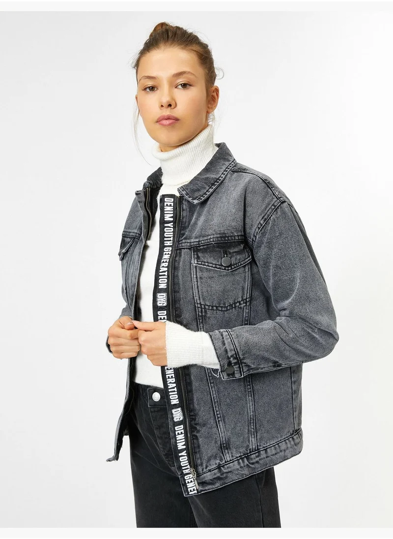 كوتون Zipper Detailed Jean Jacket