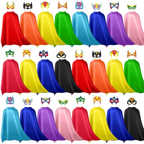 Sosation 24 Sets Hero Masks and Capes for Kids Party Favors DIY Blank 12 Styles Hero Masks Capes for Boy and Girls Children Birthday Dress up Group Activity Costume Toys Gifts - Image 1