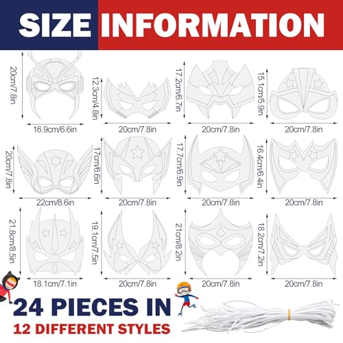Sosation 24 Sets Hero Masks and Capes for Kids Party Favors DIY Blank 12 Styles Hero Masks Capes for Boy and Girls Children Birthday Dress up Group Activity Costume Toys Gifts - Image 5