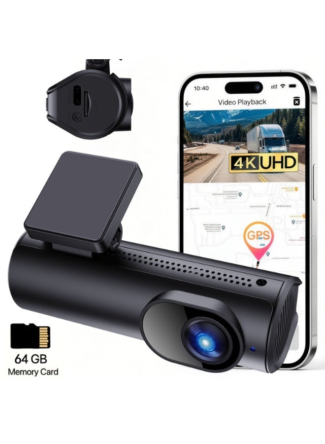 Saivision Dual Dash Cam Front 4K + Rear 1080P with GPS WiFi & 64GB Card Included,Built-in GPS, 2160P Front & 1080P Rear Camera, 140° Wide Angle, G-Sensor, Parking Monitor, Car DVR for Saudi Arabia - Image 1