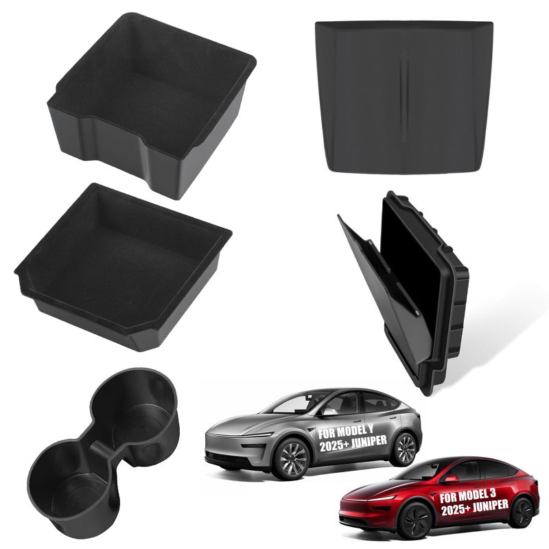 YEVEDUO for Tesla New Model Y Juniper Accessories 2026 2025 Center Console Organizer for Model 3 Highland Armrest Storage Tray Hidden Box Cup Holder Insert Wireless Charging AntiSlip Mat 5PCS - Image 2