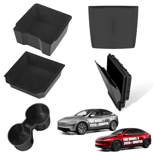 YEVEDUO for Tesla New Model Y Juniper Accessories 2026 2025 Center Console Organizer for Model 3 Highland Armrest Storage Tray Hidden Box Cup Holder Insert Wireless Charging AntiSlip Mat 5PCS - Image 1