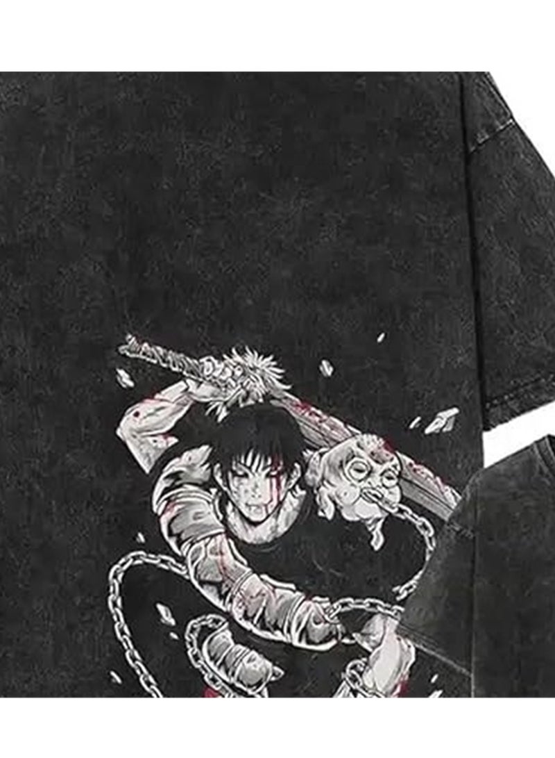 تي شيرت ريترو مغسول الشارع الهيب هوب أنيمي Jujutsu Kaisen قطن صيفي كاجوال بأكمام قصيرة - Image 3