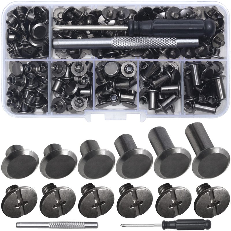 YORANYO 110Sets Chicago Screws Leather Rivets Assorted Screw Rivets Chicago Binding Screws for Decorate and Repair Leather Craft Belt Bag Shoes Purse Bookbinding (Gunmetal Black, M5*4,5,6,8,10,12) - Image 1