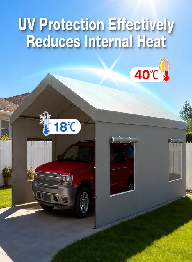 FLOUREE Carport Canopy Replacement Sidewall 20x6.6 FT Fits 10x20, 12x20 FT Carport with Roll-up Windows, Waterproof & UV Protected, Easy Assembly with Ball Bungees, Grey (Sidewalls Only, 2 Pack) - Image 5