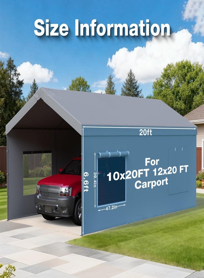 FLOUREE Carport Canopy Replacement Sidewall 20x6.6 FT Fits 10x20, 12x20 FT Carport with Roll-up Windows, Waterproof & UV Protected, Easy Assembly with Ball Bungees, Grey (Sidewalls Only, 2 Pack) - Image 2