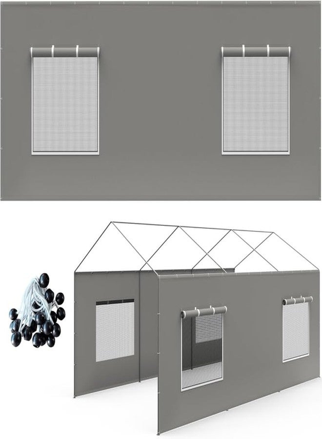 FLOUREE Carport Canopy Replacement Sidewall 20x6.6 FT Fits 10x20, 12x20 FT Carport with Roll-up Windows, Waterproof & UV Protected, Easy Assembly with Ball Bungees, Grey (Sidewalls Only, 2 Pack) - Image 1