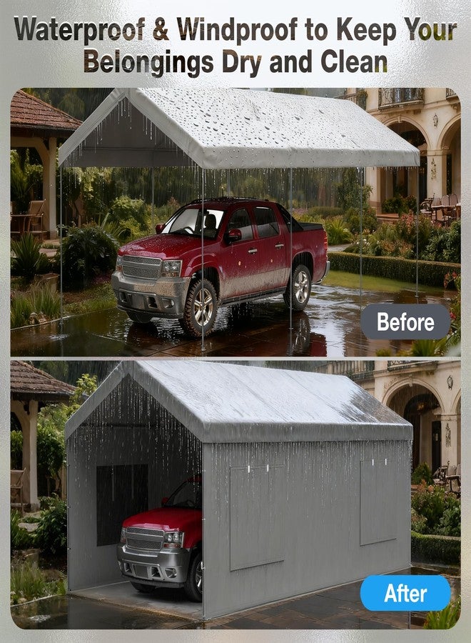 FLOUREE Carport Canopy Replacement Sidewall 20x6.6 FT Fits 10x20, 12x20 FT Carport with Roll-up Windows, Waterproof & UV Protected, Easy Assembly with Ball Bungees, Grey (Sidewalls Only, 2 Pack) - Image 4