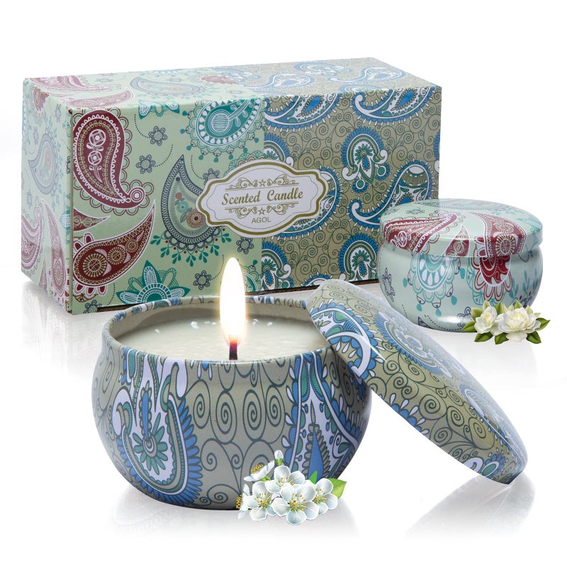 Candles Gifts for Women 2 Pack 25 oz Fresh Gardenia and Jasmine Scented Candles Set for Relaxing Aromatherapy Up to 24 Hours Burning Time Natural Soy Candles Gifts for Christmas