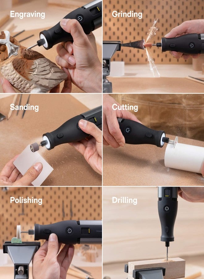 هوتو مجموعة أدوات دوارة لاسلكية 12 فولت من هوتو، محرك بدون فرشاة، سرعة متغيرة 35000 دورة في الدقيقة، قابلة لإعادة الشحن عبر منفذ USB-C بسعة 3000 مللي أمبير/ساعة، إضاءة LED، 37 ملحقًا، مثالية للنحت والصنفرة والتلميع والحفر والقطع والأعمال اليدوية - Image 5