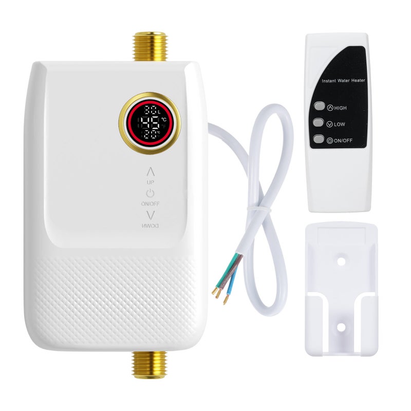 Mini Electric Instantaneous Water Heater 220V 5500W Universal Electric Water Heater with Digital Screen without Tank Instantaneous Water Heater for Bathroom Kitchen Wash - Image 1