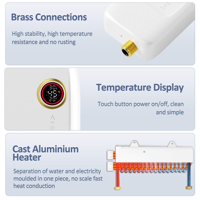 Mini Electric Instantaneous Water Heater 220V 5500W Universal Electric Water Heater with Digital Screen without Tank Instantaneous Water Heater for Bathroom Kitchen Wash - Image 2