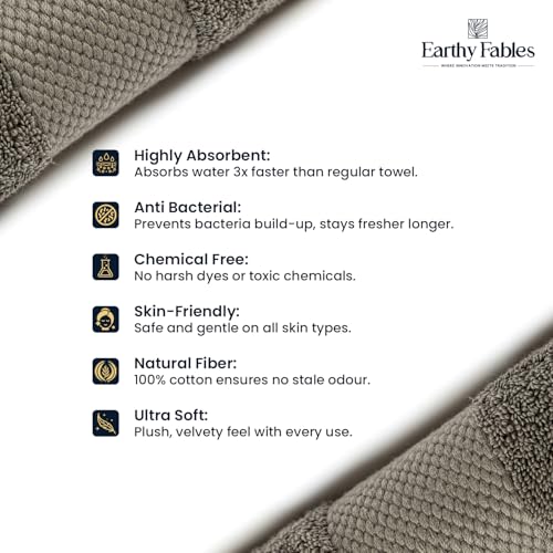 Earthy Fables Premium Bath Towel - 100% Combed Cotton, 600 GSM, Ultra Soft, Quick Dry and Highly Absorbent for Home, Travel and Acne-Prone Skin, 140 x 70 cm, Grey - Image 4