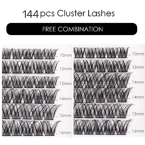 Magnetic SL Lash Clusters 144 Pcs Individual Lashes Clusters Eyelash Extensions False Eyelashes DIY Lash Extension Reusable False Eyelashes Natural Look Mix 10-16mm C D-Curl-DM01 - Image 2