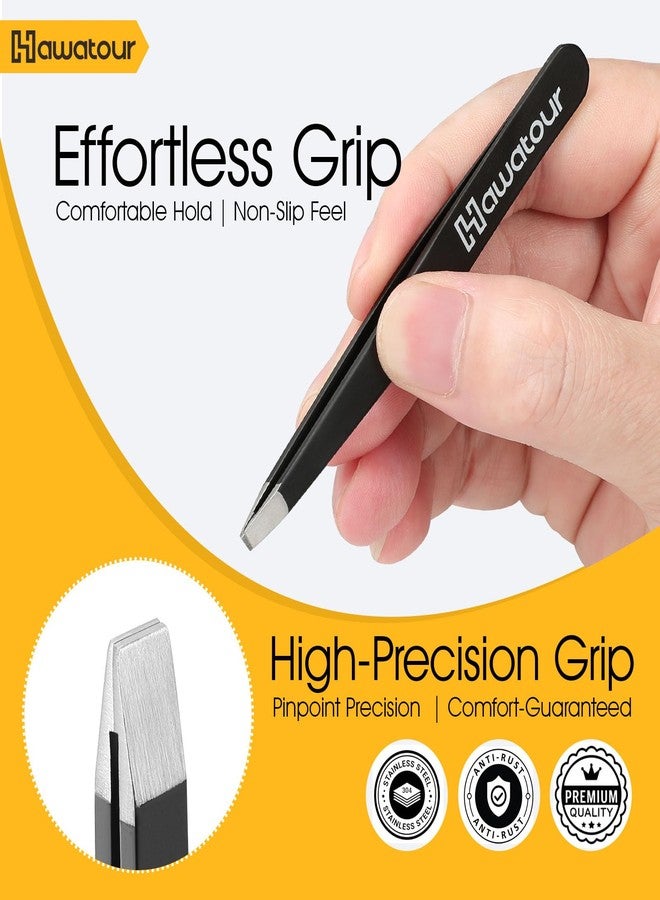 HAWATOUR Tweezers Set with Eyebrow Scissors, Precision Stainless Steel Eyebrow Grooming Kit for Women & Men, Black - Image 5
