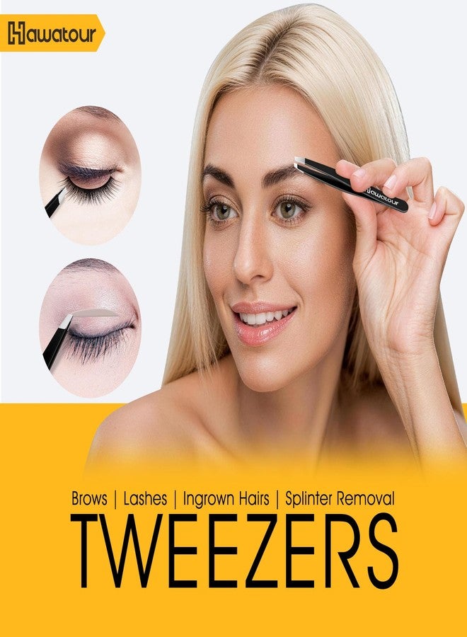 HAWATOUR Tweezers Set with Eyebrow Scissors, Precision Stainless Steel Eyebrow Grooming Kit for Women & Men, Black - Image 3
