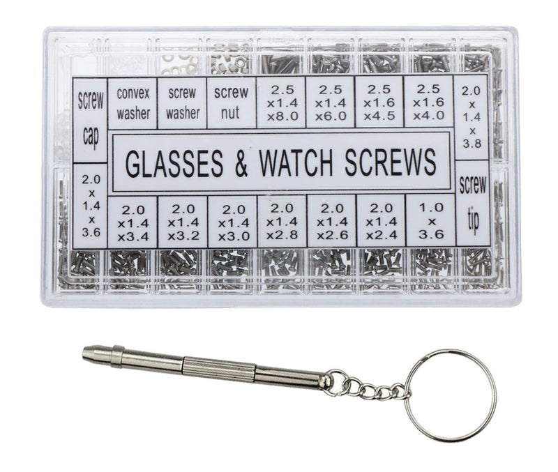 VAPKER 1000pcs Micro Eyeglass Sunglass Repair Screws, Nuts Assortment Stainless Steel Screws for Spectacles Watch with (Screwdriver) - Image 1