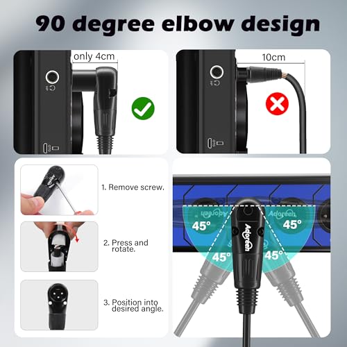 Adoreen RightAngle XLR Male to RightAngle XLR Female Microphone Cable 15 Ft Adjustable 90 Degree Pro Balanced Shielded 3 Pin DMX Patch Cord for Studio AudioDJ Stage Live RecordingSpeaker System - Image 3