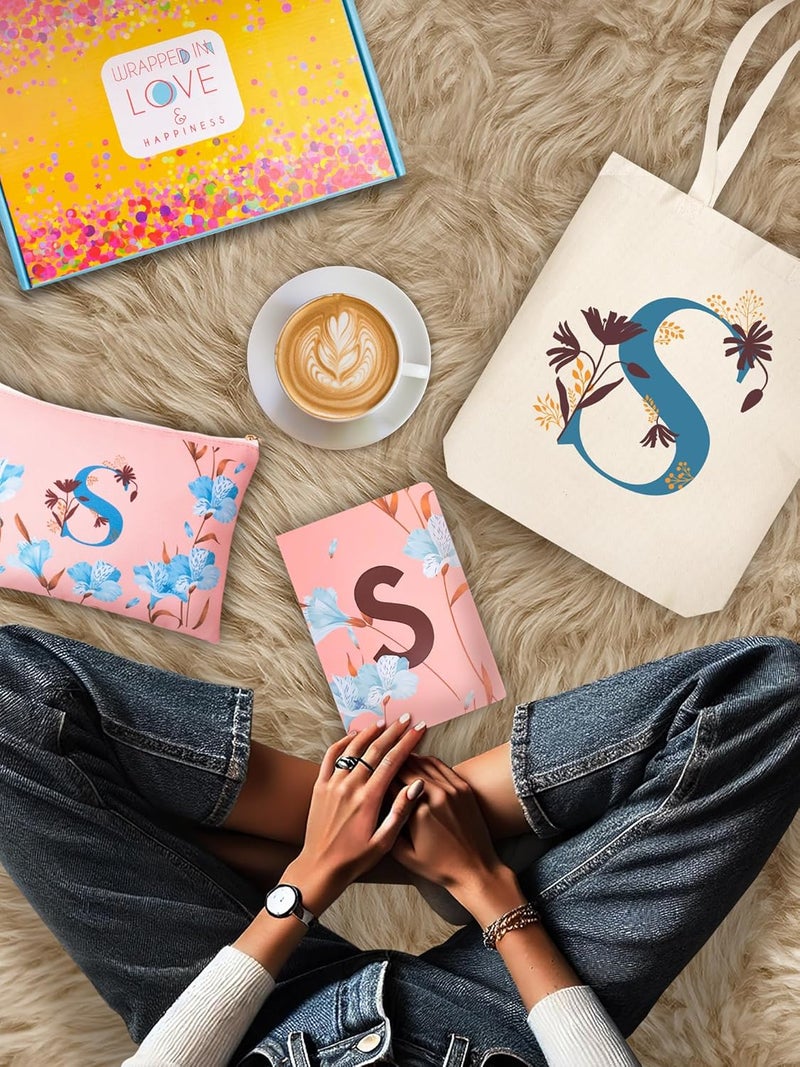 Doodle Monogram S Diary Gift Set – B6 Soft Bound Ruled Notebook with Tote Bag & Zipper Pouch – Premium Stationery Gift for Women & Girls - Image 3