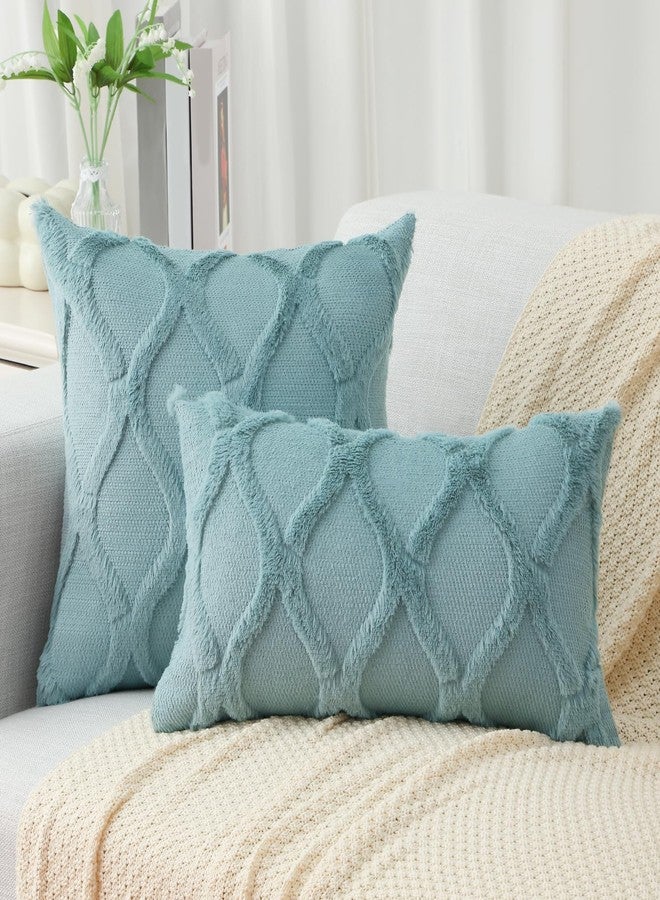 decorUhome Spring Decorative Throw Pillow Covers 20X20 Set of 2, Soft Plush Faux Fur Wool Pillow Covers for Couch Bed Sofa Living Room, Aqua - Image 4