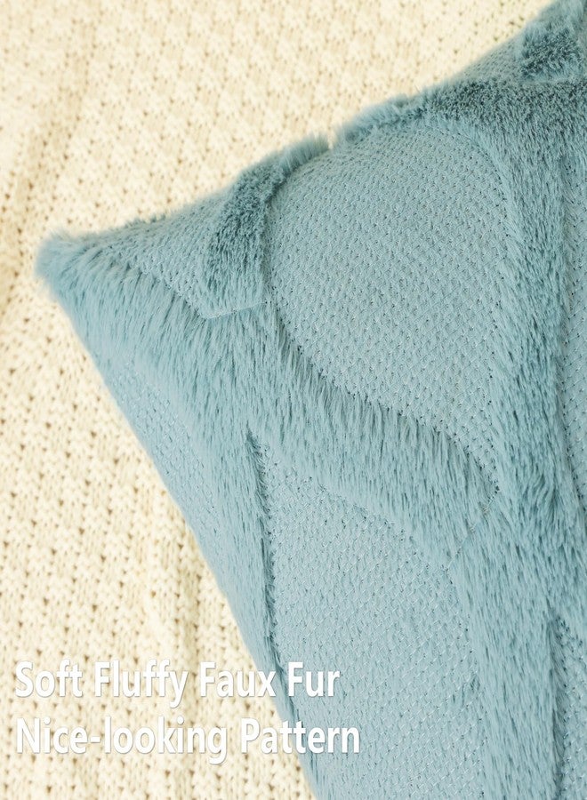 decorUhome Spring Decorative Throw Pillow Covers 20X20 Set of 2, Soft Plush Faux Fur Wool Pillow Covers for Couch Bed Sofa Living Room, Aqua - Image 2