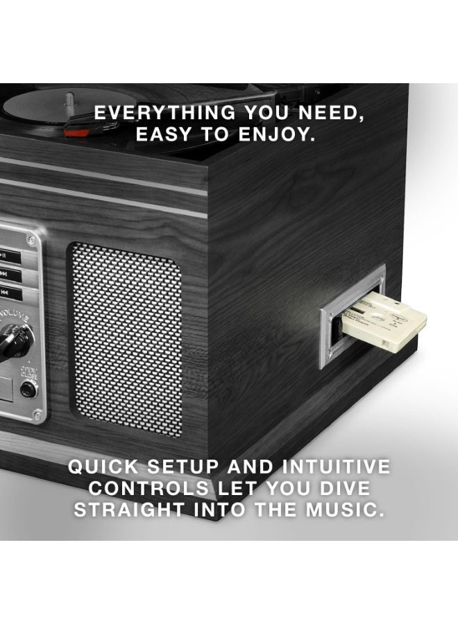 Victrola The Quincy 6 in 1 Music Center Bluetooth Record Player with Built-In Speakers - Grey - Image 5
