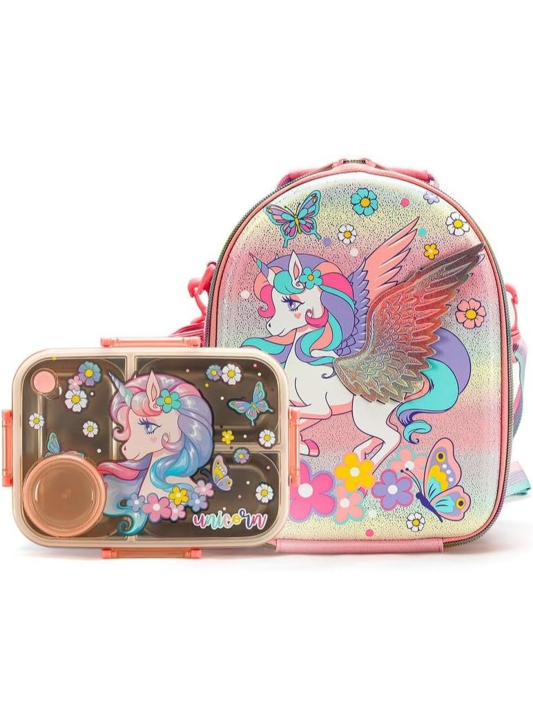 Lucky Kids Insulated Bento Lunch Box Set for Kids 3-Compartment Leakproof Container with Lunch Bag BPA-Free, Dishwasher Safe - Image 1