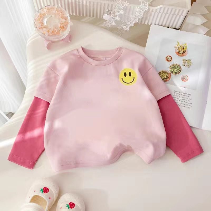 Girls' T-shirt 2024 Spring and Autumn New Children's Cartoon Casual Fake Two-piece Top Baby Styish Loose Clothes - Image 2