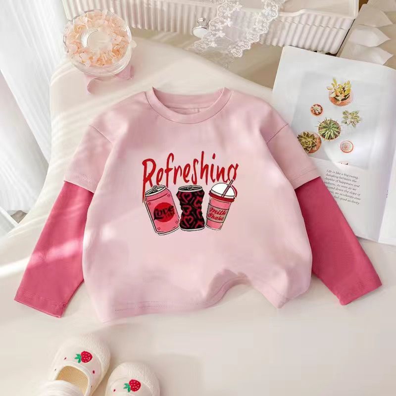 Girls' T-shirt 2024 Spring and Autumn New Children's Cartoon Casual Fake Two-piece Top Baby Styish Loose Clothes - Image 5