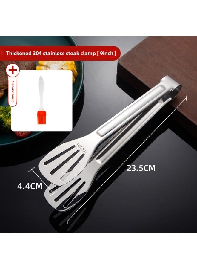 Steak Clip 304 Stainless Steel Kitchen Fried Food Food Clip Barbecue Meat Clip Special Anti-scalding Commercial Clip-Color:Thickened 304 Stainless Steak Clamp  + Silicone Brush  - Image 1