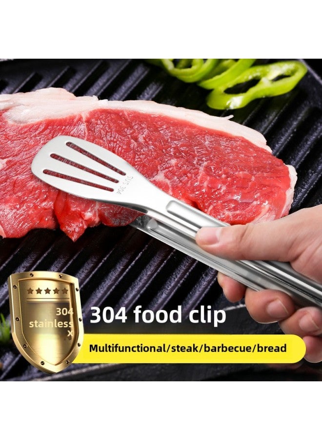 Steak Clip 304 Stainless Steel Kitchen Fried Food Food Clip Barbecue Meat Clip Special Anti-scalding Commercial Clip-Color:Thickened 304 Stainless Steak Clamp  + Silicone Brush  - Image 2