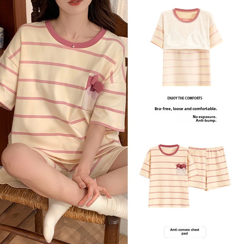Summer Short Sleeve Pajama Set with Built-in Bra Pad for WomenH2233402 H2233402 