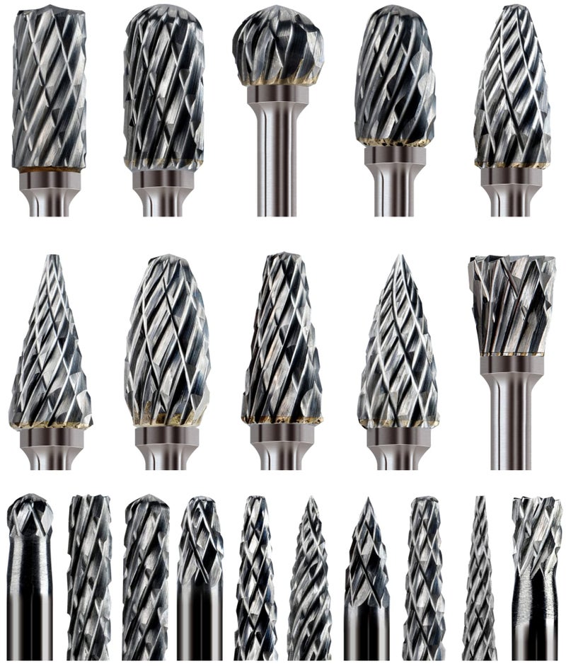 Sworker 20 Pcs 1/8" Shank Carbide Burr Bits Compatible with Dremel Bits Metal Grinding Bits Wood Stone Carving Cutting Engraving Grinder Kit Attachment Rotary Tool Accessories Set Harder Than Diamond - Image 1
