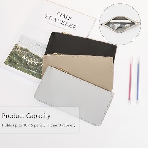 YONBEN Pencil Pen Case Stationery Case Pouch Bag (Black,Faux leather) - Image 5