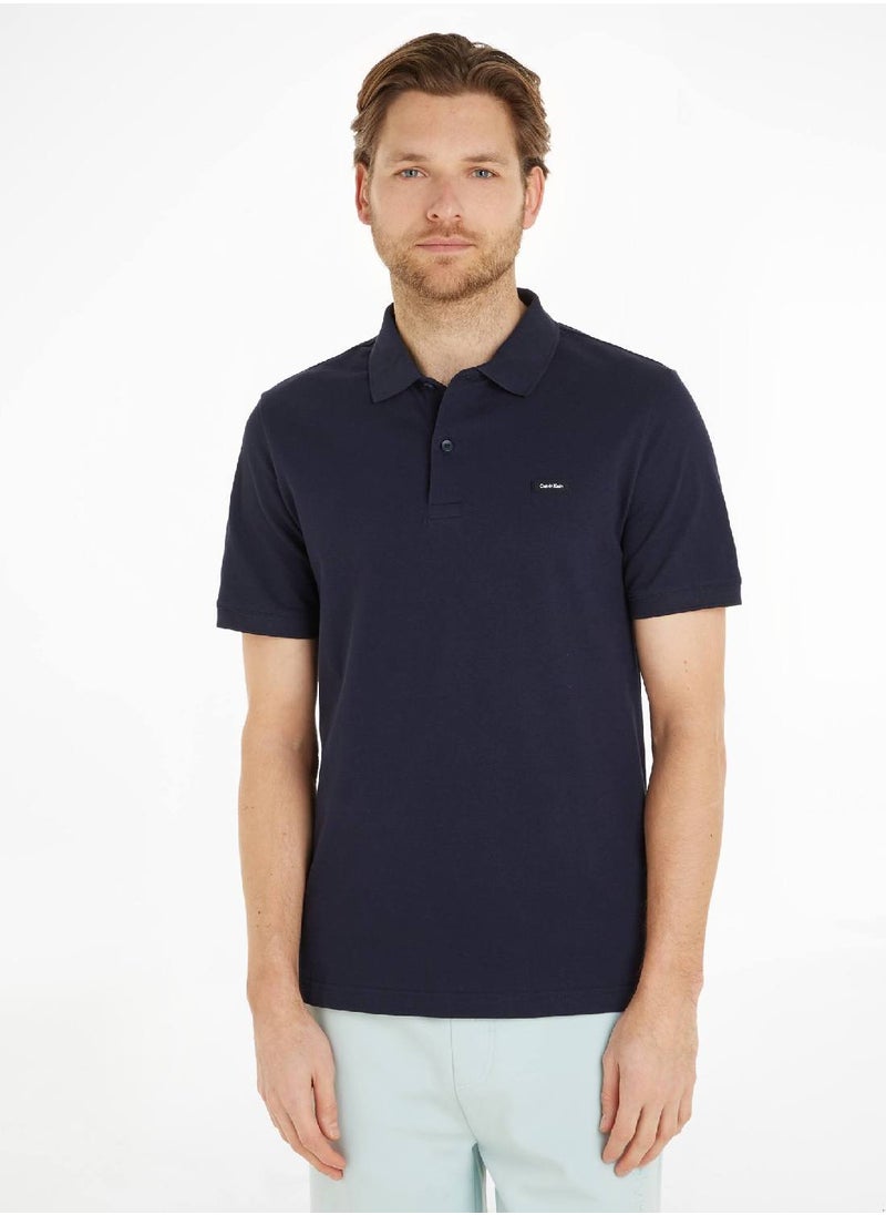 CALVIN KLEIN Men's Slim Fit Polo Shirt - Cotton , Blue  - Image 1