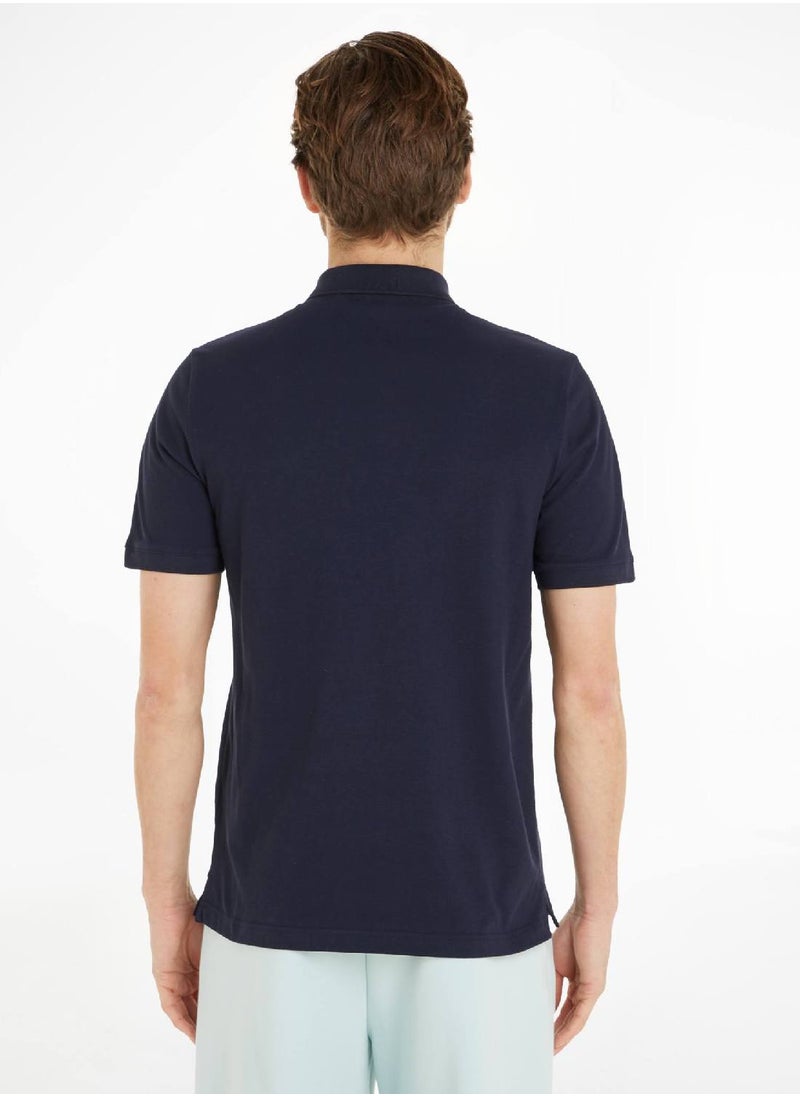 CALVIN KLEIN Men's Slim Fit Polo Shirt - Cotton , Blue  - Image 3