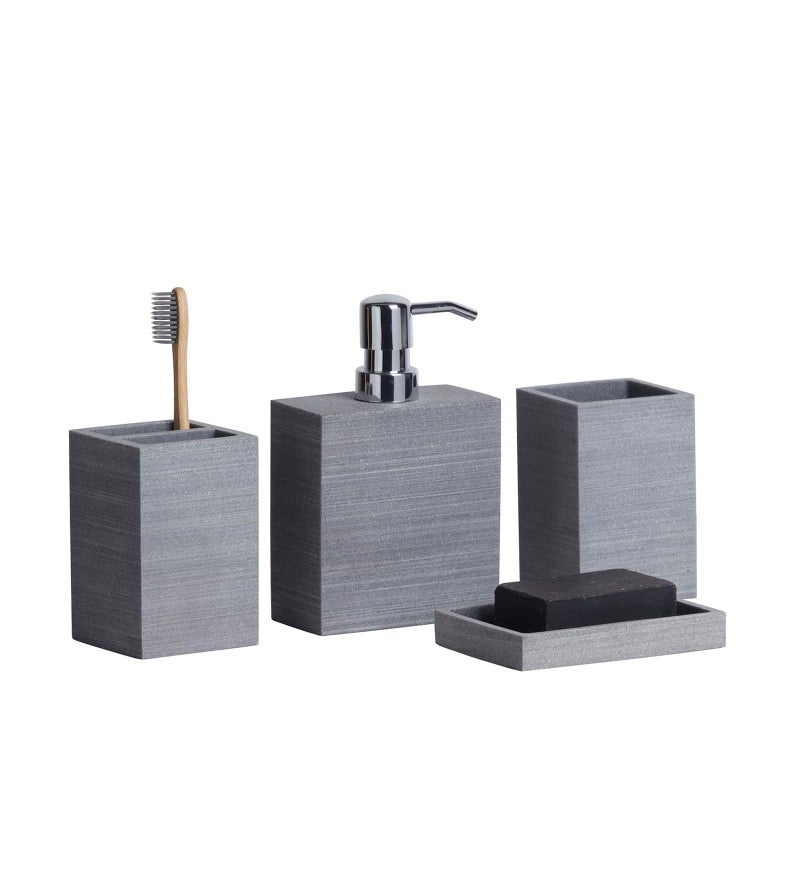 Obsessions Polyresin 4 Pcs Bathroom Set_Grey - Image 2