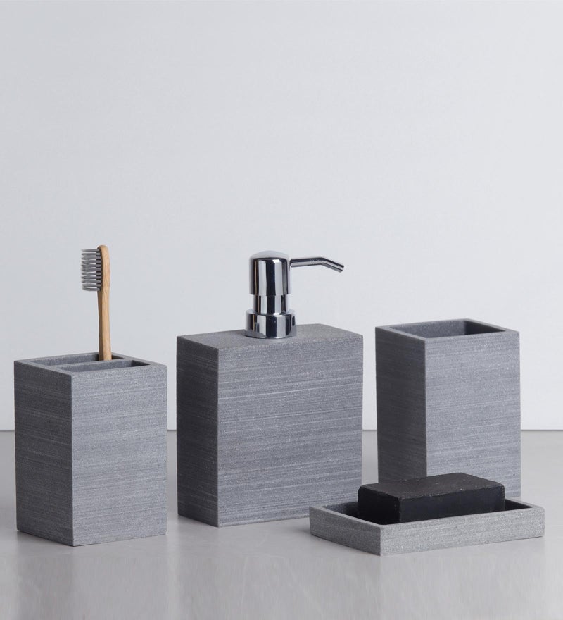 Obsessions Polyresin 4 Pcs Bathroom Set_Grey - Image 1