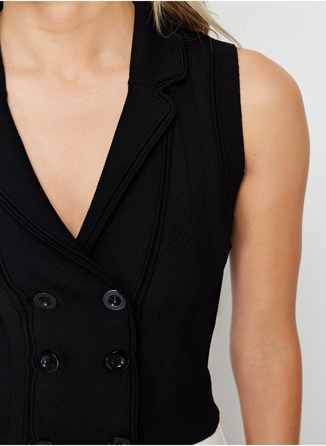 trendyol - Black Crop Premium Yarn/Special Yarn Vest Look Knitwear Sweater TWOSS24SV00004 - Image 1