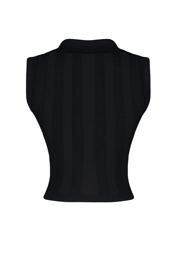 trendyol - Black Crop Premium Yarn/Special Yarn Vest Look Knitwear Sweater TWOSS24SV00004 - Image 1