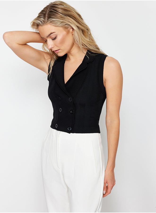 trendyol - Black Crop Premium Yarn/Special Yarn Vest Look Knitwear Sweater TWOSS24SV00004 - Image 1