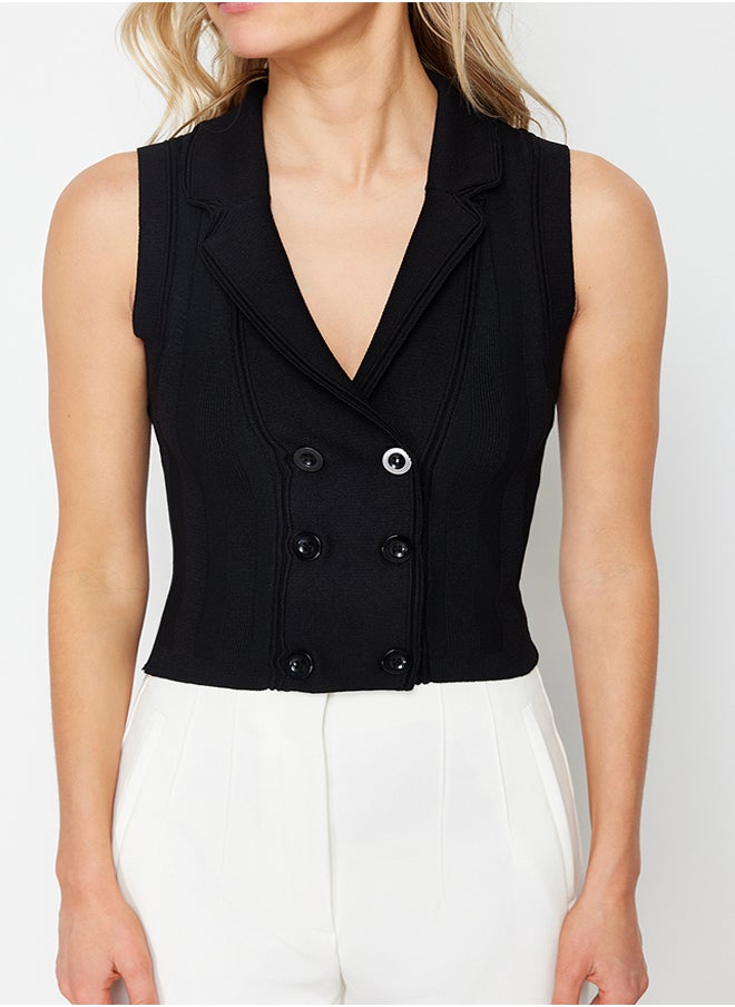 trendyol - Black Crop Premium Yarn/Special Yarn Vest Look Knitwear Sweater TWOSS24SV00004 - Image 1