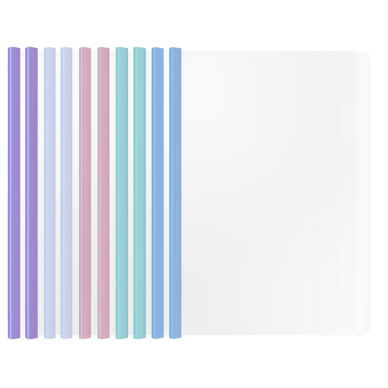 Quadafy 10 Report folders with Clear Cover and Sliding Bar, A4 and Letter Size Report Covers, Presentation Folder Binder for School Business, Holds 70 Sheets (Light Multi-Color) - Image 1
