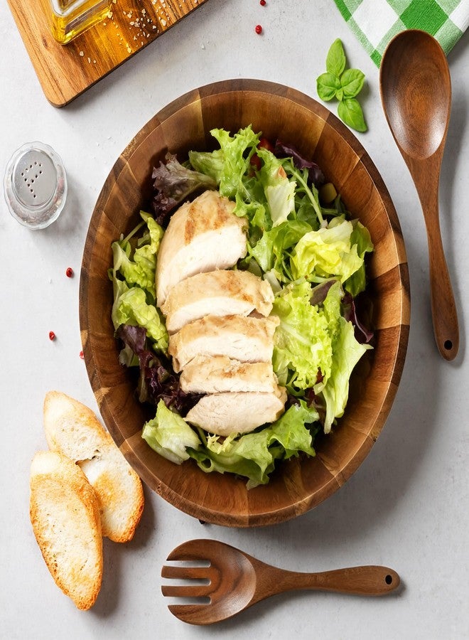 MYRAINBOW Wooden Salad Bowl Set 11.8 Inch – Acacia Large Wood Salad Bowl with Wooden Serving Utensils, Big Salad Bowls for Fruits, Food Serving & Hosting Family Gatherings - Image 5