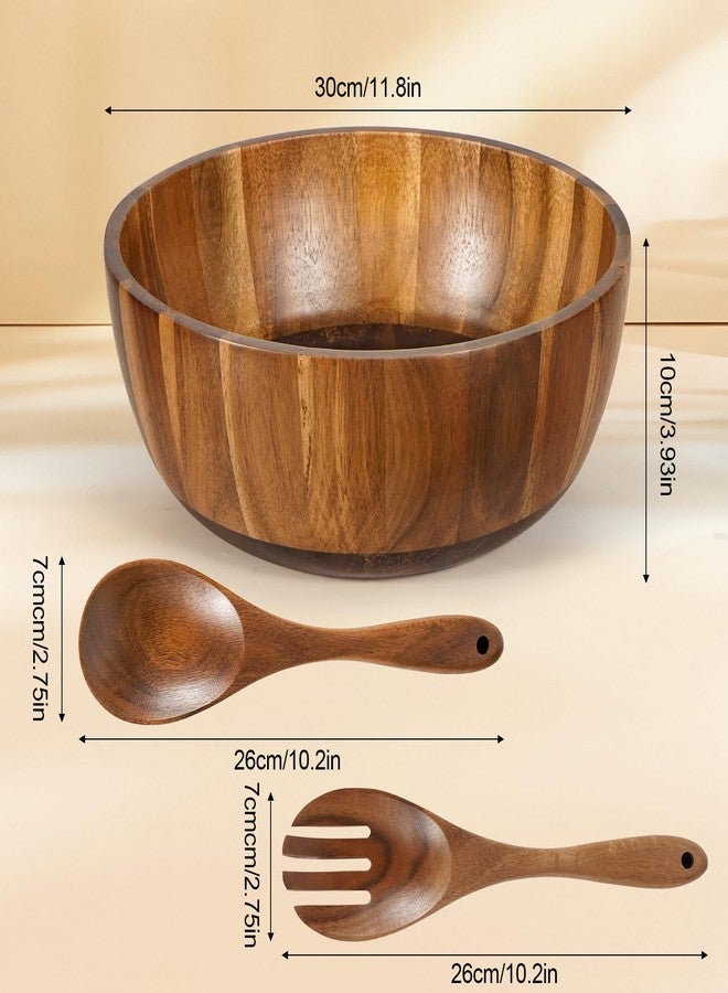 MYRAINBOW Wooden Salad Bowl Set 11.8 Inch – Acacia Large Wood Salad Bowl with Wooden Serving Utensils, Big Salad Bowls for Fruits, Food Serving & Hosting Family Gatherings - Image 4