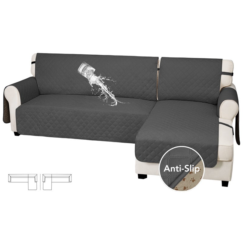 EasyGoing Waterproof Sectional Couch Covers with Chaise 2Piece Non Slip L Shape Sofa Cover for Dogs Leakproof Furniture Protector Cover with Adjustable Strap for Pets Large Dark Gray