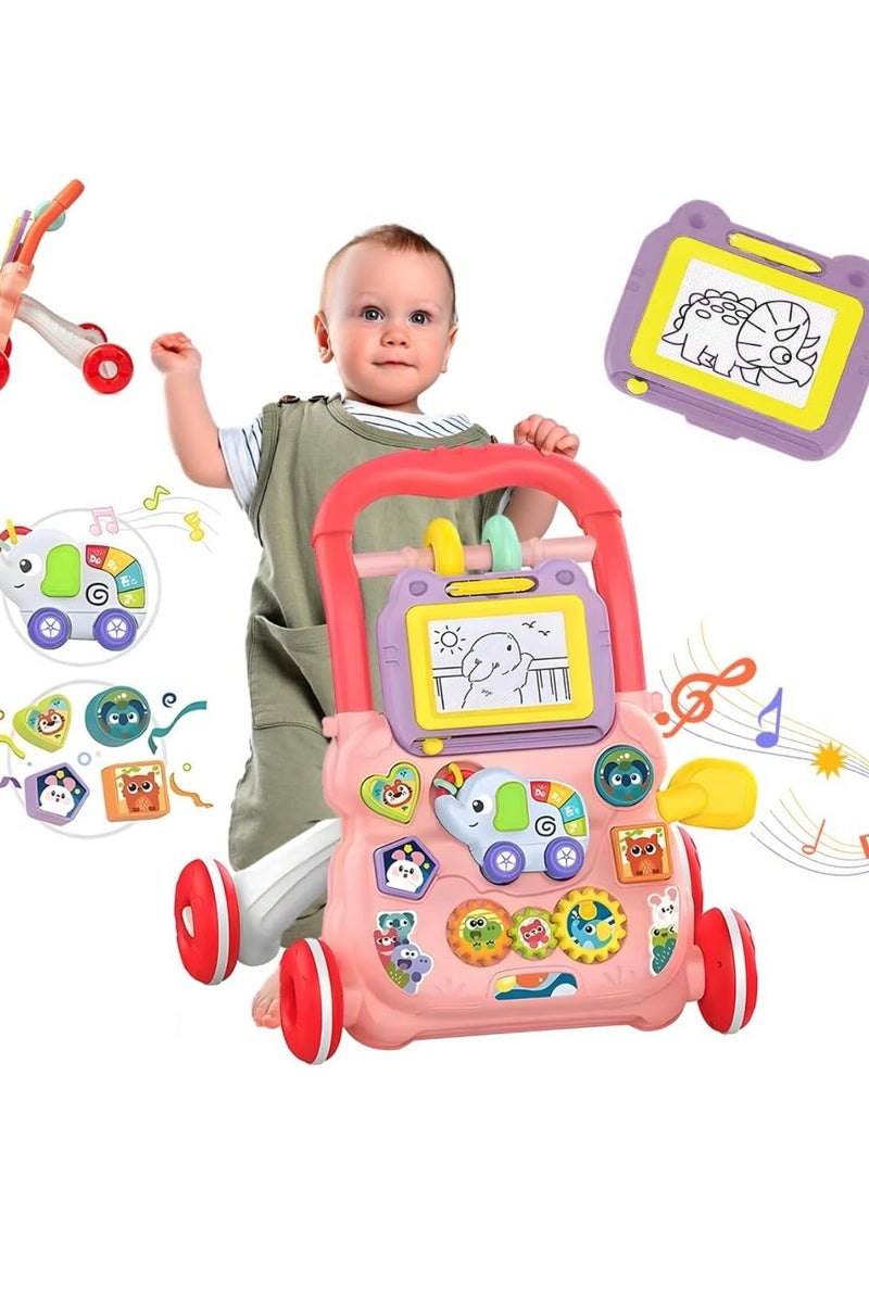 HUANGER 2 in 1 Baby Sit and Stand Learning Walker, Early Learning Activity Center for Kids, Multifunctional Play Board with Drawing Board, Music Learning Toy for Kids - Image 1